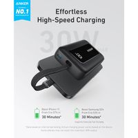 Anker Zolo Powerbank | 10.000 mAh - 30 Watt - Met geïntegreerde USB-C kabel - Zwart