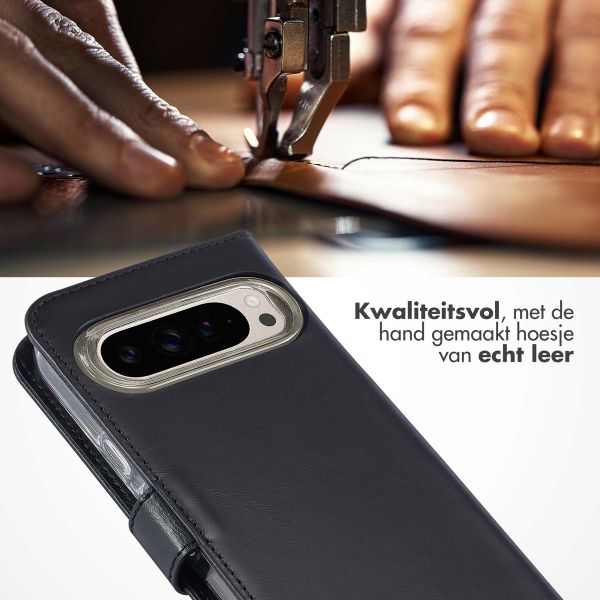 Selencia Echt Leren Bookcase Google Pixel 9 / 9 Pro - Zwart