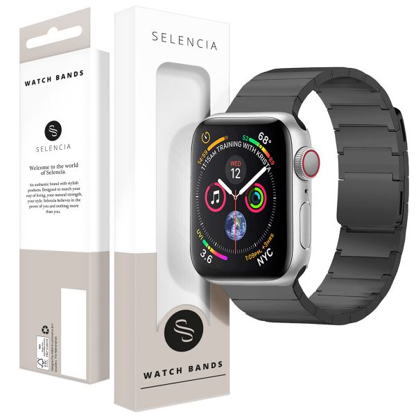Selencia Stalen magnetisch bandje Apple Watch Series 1 t/m 9 / SE (38/40/41 mm) | Series 10 / 11 (42 mm) - Zwart