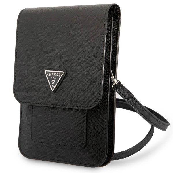 Guess Saffiano Triangle telefoontasje - Geschikt voor smartphones tot 7 inch - Zwart