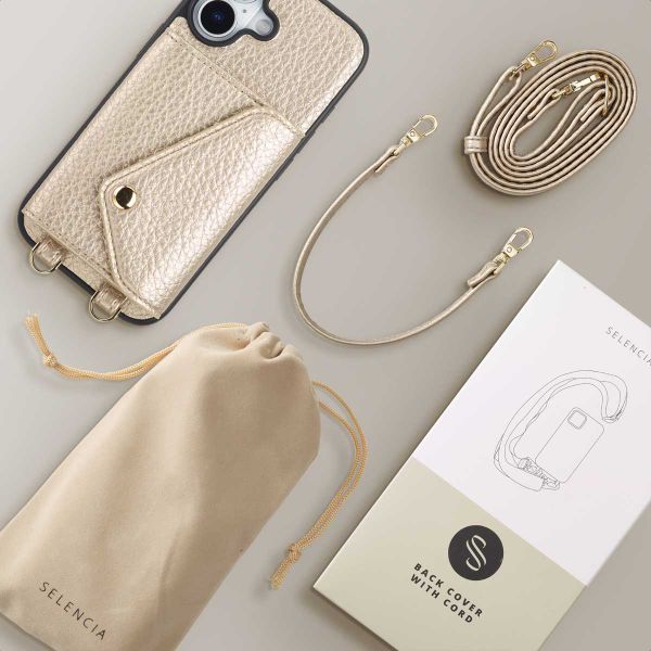 Selencia Sera Telefoonhoes met Koord en Envelop Pashouder Apple iPhone 17 - Champagne