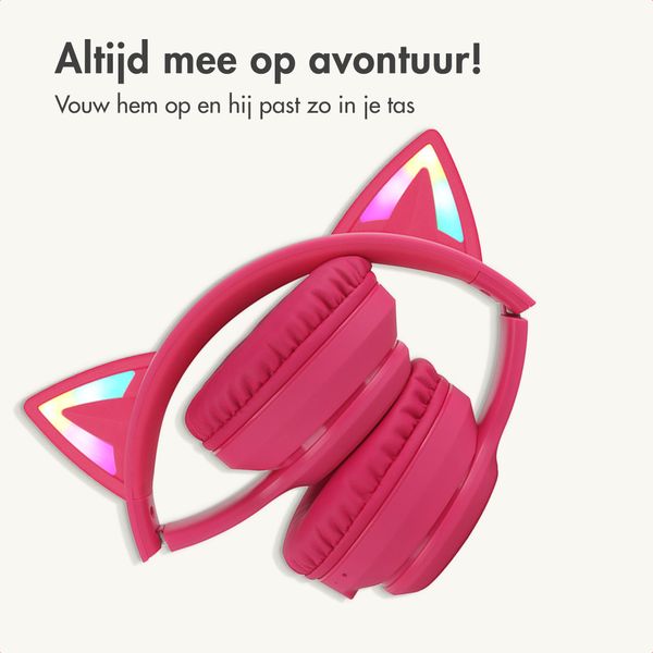 imoshion Draadloze Kinderkoptelefoon LED Light Cat Ear - Decibelbegrenzer - Met AUX kabel - Hot Pink