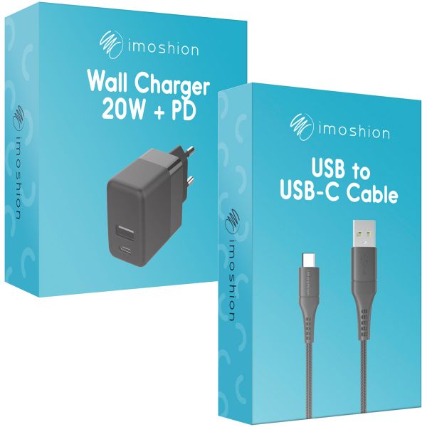 imoshion Wall Charger met USB-C naar USB kabel - Oplader - Gevlochten textiel - 20 Watt - 1,5 meter - Zwart