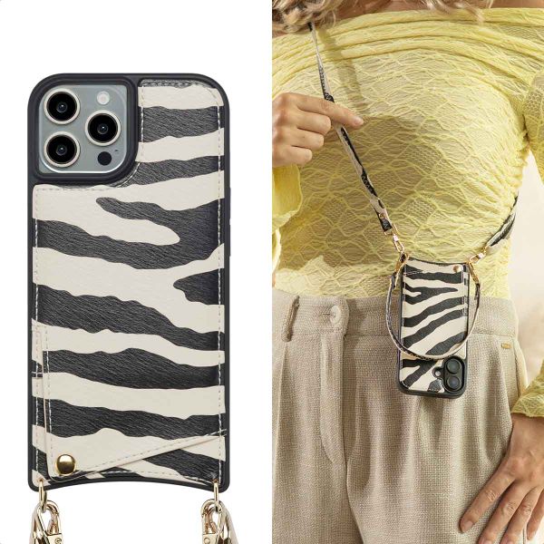 Selencia Nova Phone Case with Cord and Card Holder Apple iPhone 15 Pro - Zazzy Zebra