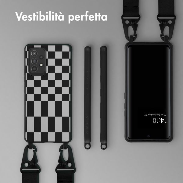 Selencia Siliconen design hoesje met afneembaar koord Samsung Galaxy A53 - Irregular Check Black