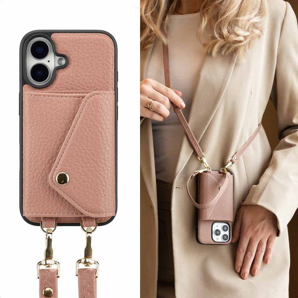 Selencia Sera Phone Case with Cord and Envelope Card Holder Apple iPhone 16 - Old Pink