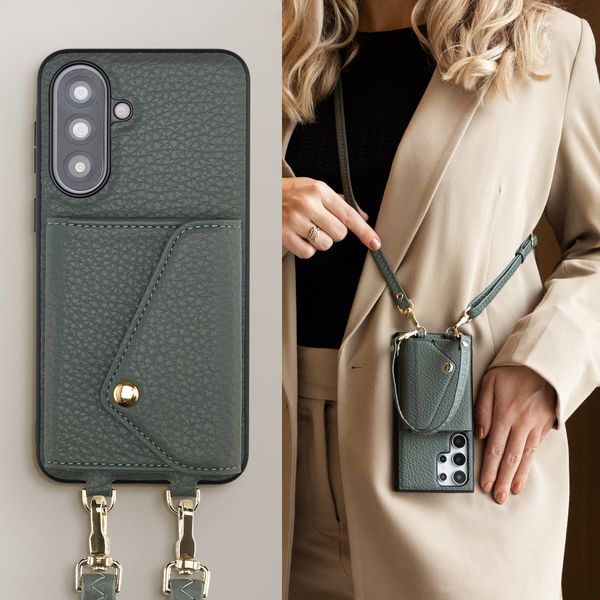 Selencia Sera Phone Case with Cord and Envelope Card Holder Samsung Galaxy A37 (5G) - Sage Green