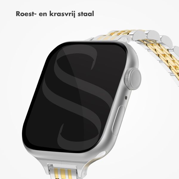 Selencia Slim Steel Jubilee Inspired schakelbandje Apple Watch Series 1 t/m 9 / SE (38/40/41 mm) | Series 10 (42 mm) - Zilver & Goud