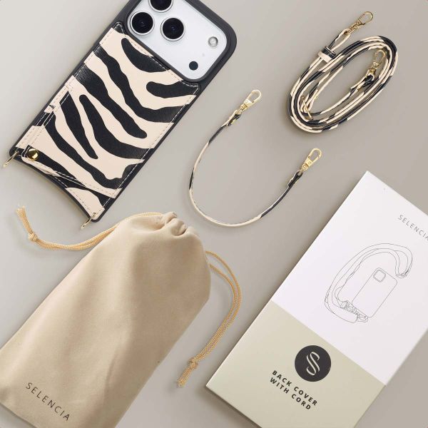 Selencia Nova Telefoonhoes met Koord en Pashouder Apple iPhone 17 Pro Max - Zazzy Zebra