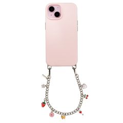 Selencia Rivièra MagSafe Backcover met afneembare haakjes voor de Apple iPhone 15 - Sorbet Pink + Chain Charm - Silver