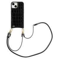 Selencia Nova Croco Phone Case with Cord and Card Holder Apple iPhone 15 - Black