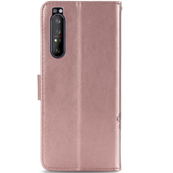 Klavertje Bloemen Bookcase Sony Xperia 1 II - Rosé Goud