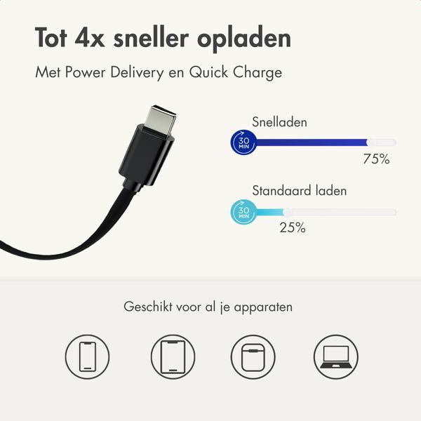imoshion GaN Oplader met uittrekbare USB-C kabel 65W - USB-A + USB-C - Zwart