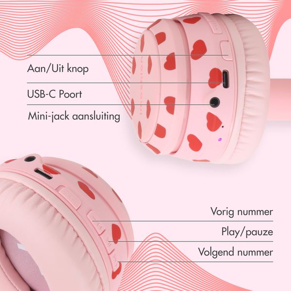 imoshion Draadloze Kinderkoptelefoon LED Light - Decibelbegrenzer - Met AUX kabel - Hartjes