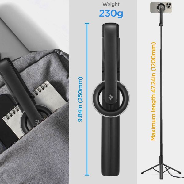 Spigen MagSafe Tripod Selfie Stick - met afstandsbediening - Universeel - 120CM - Zwart