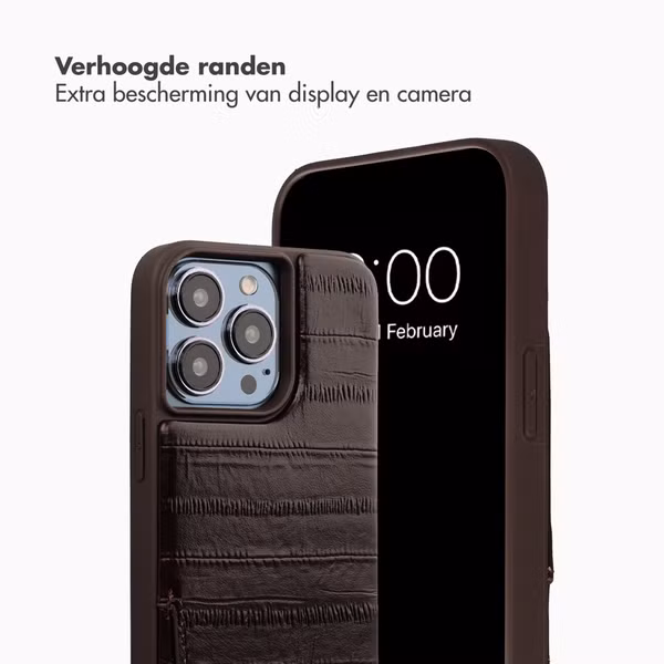 Selencia Nova Real Leather Backcover met Koord en Pashouder Apple iPhone 13 Pro - Dark Chocolate
