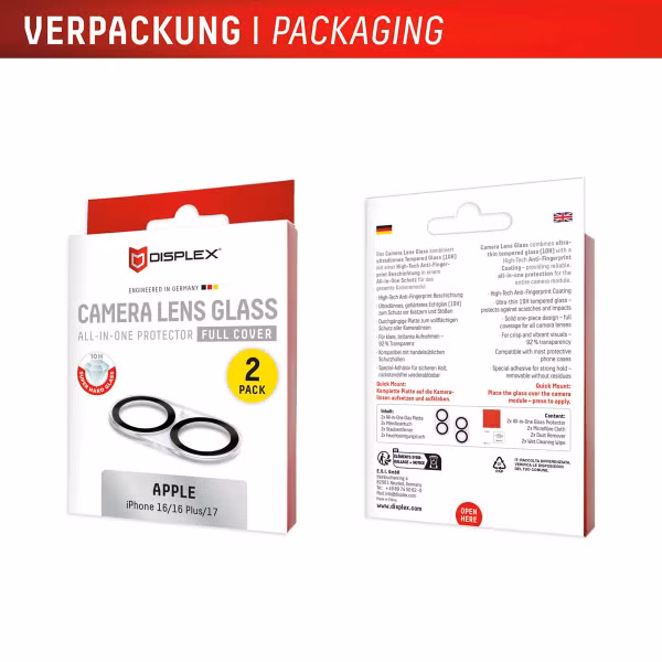 Displex CamGlass All-In-One Camera Protector Apple iPhone 16 / 16 Plus / 17