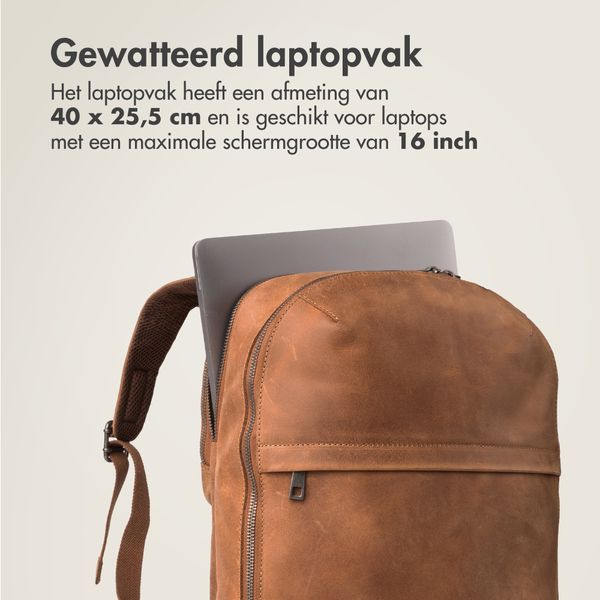 Accezz Leather Laptop rugzak 16 inch - Cognac