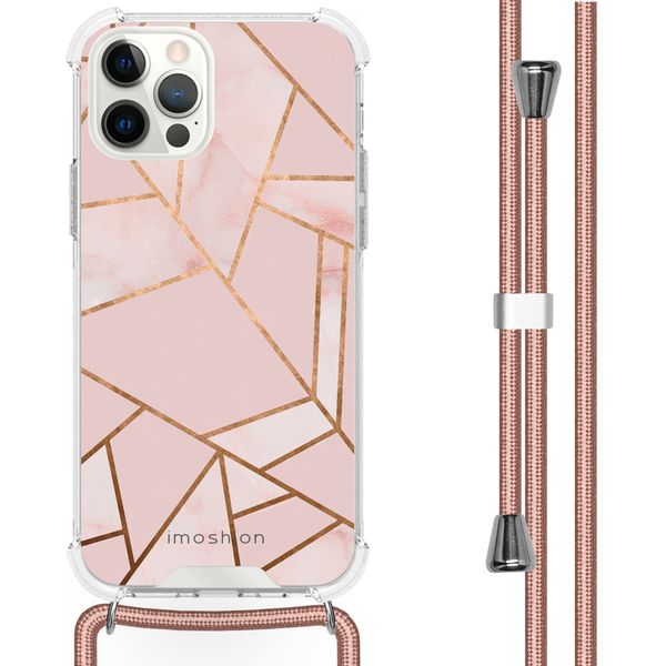 imoshion Design hoesje met koord iPhone 12 Pro Max - Grafisch Koper - Roze / Goud