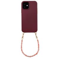 Selencia Rivièra MagSafe Backcover met afneembare haakjes voor de Apple iPhone 12 / 12 Pro - Bold Burgundy + Sorbet Pop Polskoord - Pink