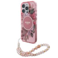 Guess MagSafe IML Flowers Case met beads strap Apple iPhone 16 Pro Max - Pink