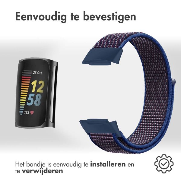 imoshion Nylon bandje Fitbit Charge 5 - Maat S - Blauw