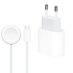 Apple USB-C Power Adapter 20W + Magnetische Snellader-naar-USB-C-kabel voor Apple Watch - 1 meter - Wit