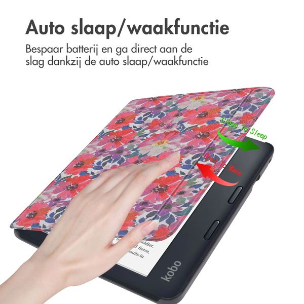 imoshion Design Slim Hard Case Sleepcover met stand Kobo Libra 2 / Tolino Vision 6 - Flower Watercolor