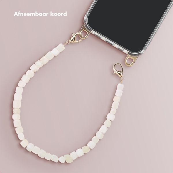 Selencia Transparent Case with Hooks + Lova Wrist Strap Tortoise Leopard Apple iPhone 17 Pro Max - Pearl White