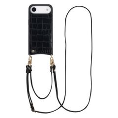 Selencia Nova Croco Telefoonhoes met Koord en Pashouder Apple iPhone Air - Zwart