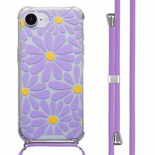 imoshion Design hoesje met koord Apple iPhone 16e - Tropical Violet Flowers Connect
