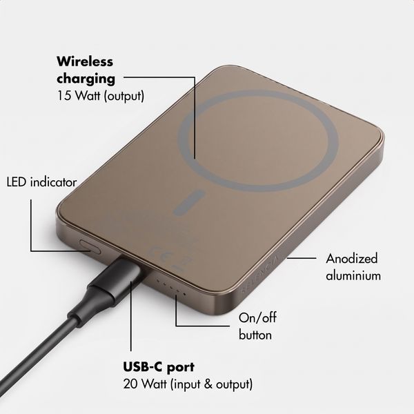 Selencia Vivid Powerbank 5,000 mAh - Wireless Powerbank - Compatible with MagSafe and Qi - Desert Gold / Wavy Swirl Pink Plum