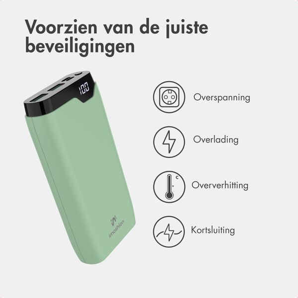 imoshion Powerbank 20.000 mAh - 22,5W Snellader - USB-C / USB-A - Groen