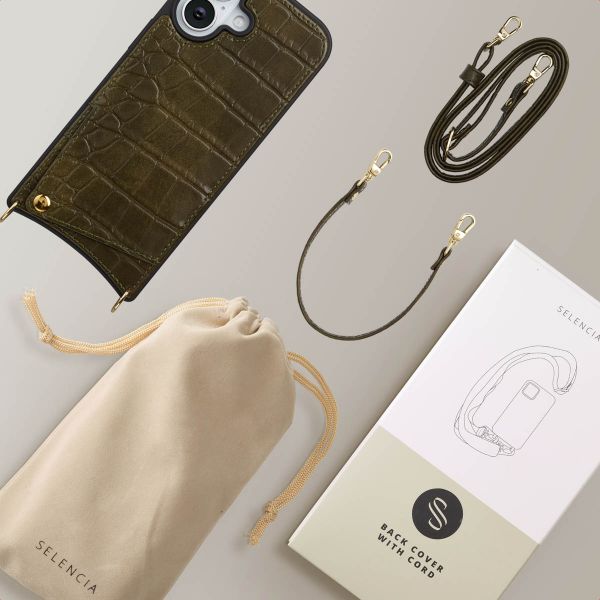 Selencia Nova Croco Telefoonhoes met Koord en Pashouder Apple iPhone 17 - Dark Olive