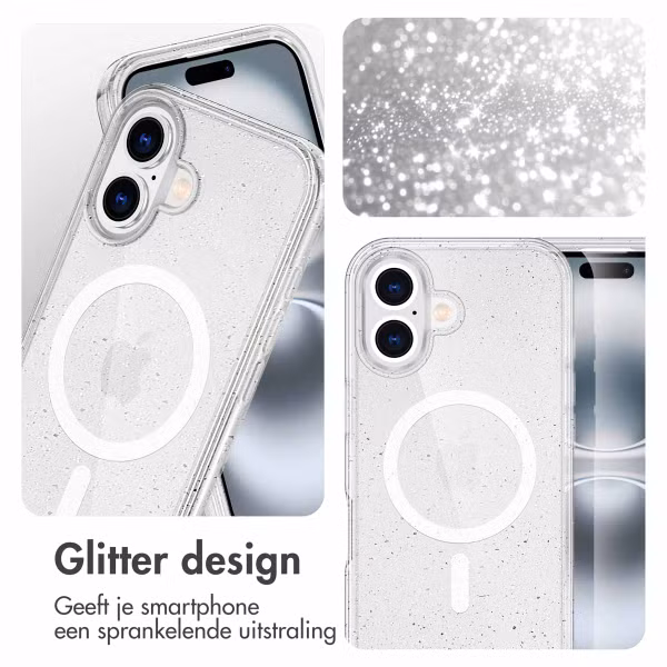 imoshion Sparkle Backcover met MagSafe Apple iPhone 16 - Glitter Transparant