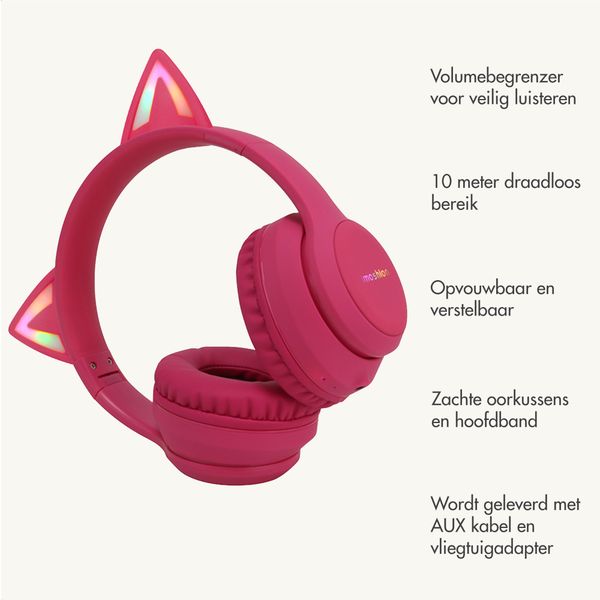 imoshion Draadloze Kinderkoptelefoon LED Light Cat Ear - Decibelbegrenzer - Met AUX kabel - Hot Pink