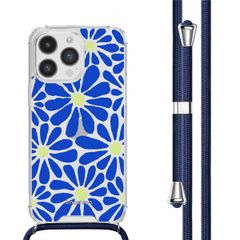imoshion Design hoesje met koord Apple iPhone 14 Pro - Cobalt Blue Flowers Connect