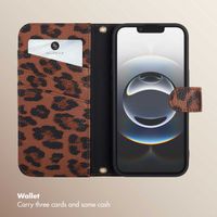 Selencia Sabi Bookcase with Leopard Print Apple iPhone 17e / 16e - Mocha Brown