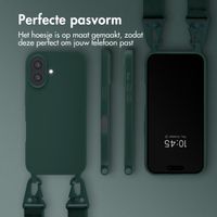 Selencia Siliconen hoesje met afneembaar koord Apple iPhone 16 - Donkergroen