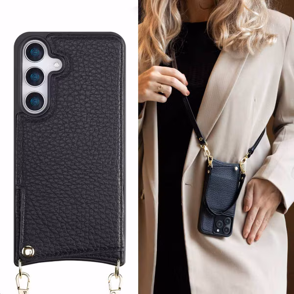 Selencia Nova Telefoonhoes met Koord en Pashouder Samsung Galaxy S25 - Zwart