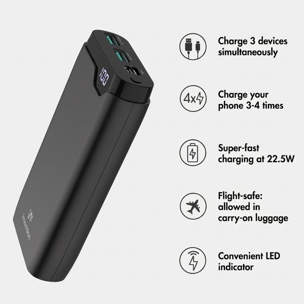 imoshion Power bank 20,000 mAh - 22.5W Fast charger - USB-C / USB-A - Black