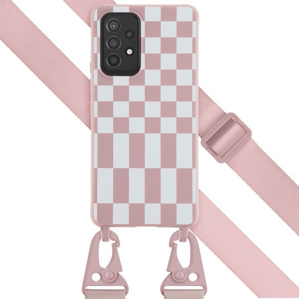Selencia Siliconen design hoesje met afneembaar koord Samsung Galaxy A53 - Irregular Check Sand Pink