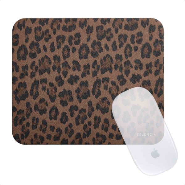 Selencia Sabi Kunstleren Muismat met Panterprint - 20 x 24 cm - Mocha Brown