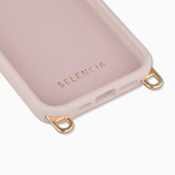 Selencia Rivièra MagSafe Backcover met afneembare haakjes voor de Apple iPhone 17e / 16e - Sorbet Pink + Chain Charm - Silver