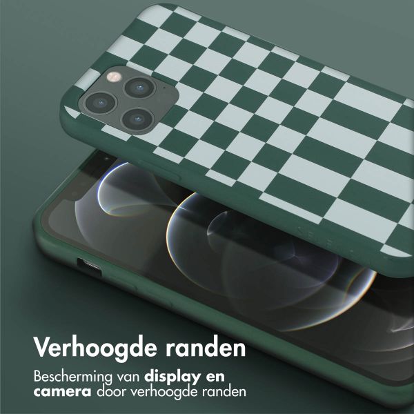 Selencia Siliconen design hoesje met afneembaar koord Apple iPhone 12 (Pro) - Irregular Check Green