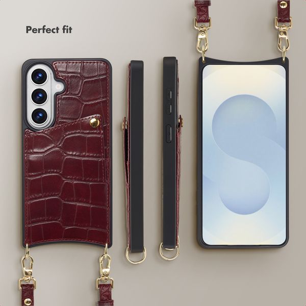 Selencia Nova Croco Phone Case with Cord and Card Holder Samsung Galaxy S26 - Burgundy