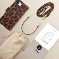 Selencia Sabi Bookcase with Leopard Print Apple iPhone 17e / 16e - Mocha Brown