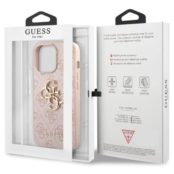 Guess 4G Metal Logo Backcover iPhone 13 Pro - Roze / Goud