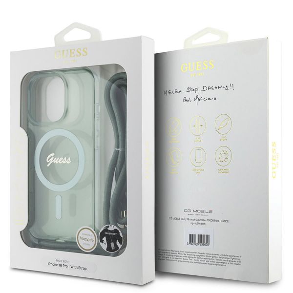 Guess MagSafe IML Backcover met crossbody cord Apple iPhone 16 Pro - Groen