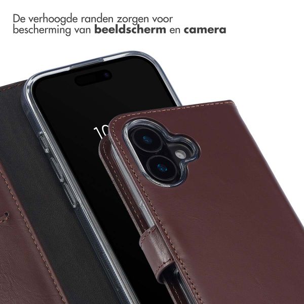 Selencia Echt Lederen Bookcase iPhone 16 - Bruin